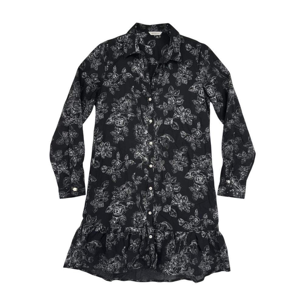 Wild Pearl Floral Long Sleeve Ruffle Mini Dress S Black White FeminineEUC